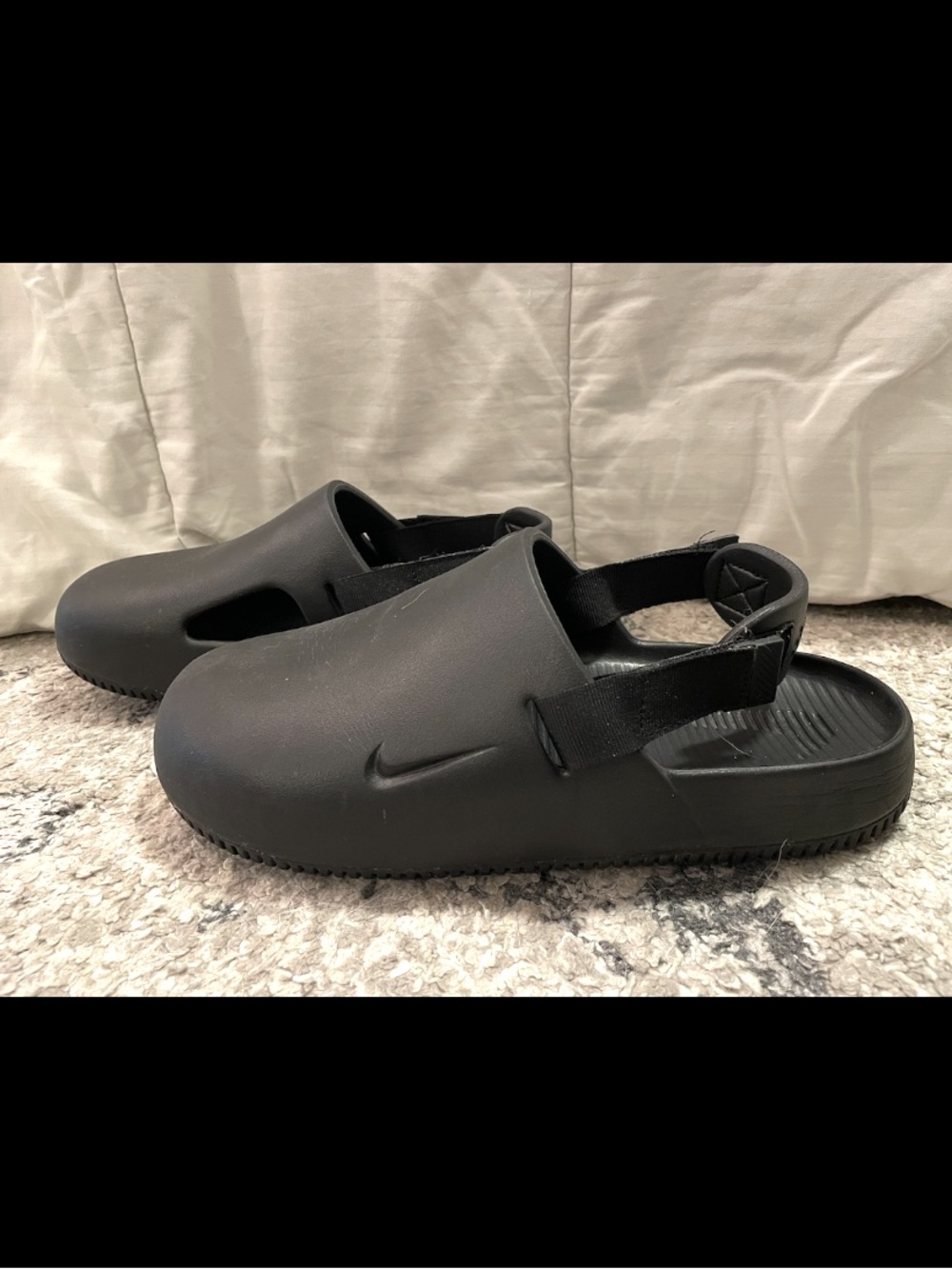 Nike Calm Mule NA Triple Black Men 11 Women 12 Mules Slides Sandals Clogs EUC